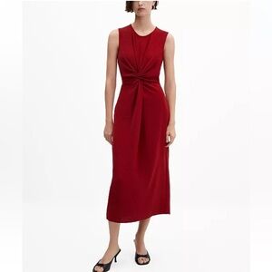 MNG Mango Knot Front Sleeveless Midi Dress Maroon Size 6